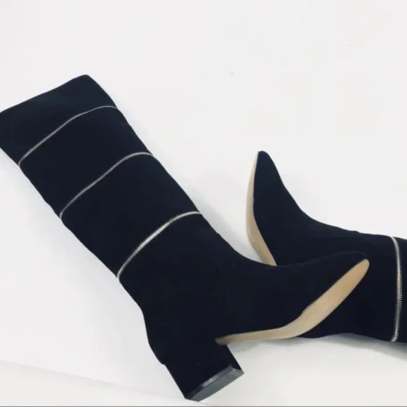 Botkier Black Suede Gold Zipper Over the Knee Boots Size 8 Brand New - Picture 6 of 8